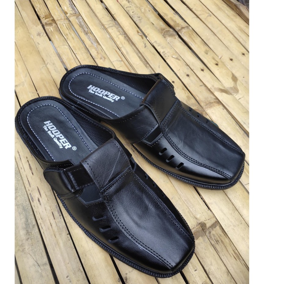 HARGA PROMO!!! KULIT ASLI SANDAL SLOP BUSTONG KULIT ASLI SEMI FORMAL HITAM