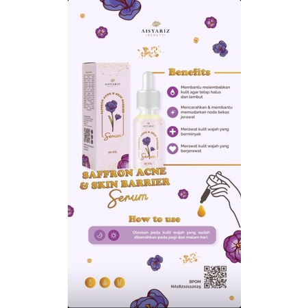 SAFRON ACNE & SKIN BARRIER BRIGHTENING SERUM AISYARIZ BEAUTY  ALL SKIN TYPE BPOM
