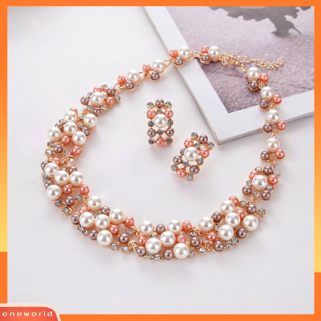 2pcs / Set Kalung Anting Mutiara Imitasi Multi Warna Permukaan Halus Untuk Wanita