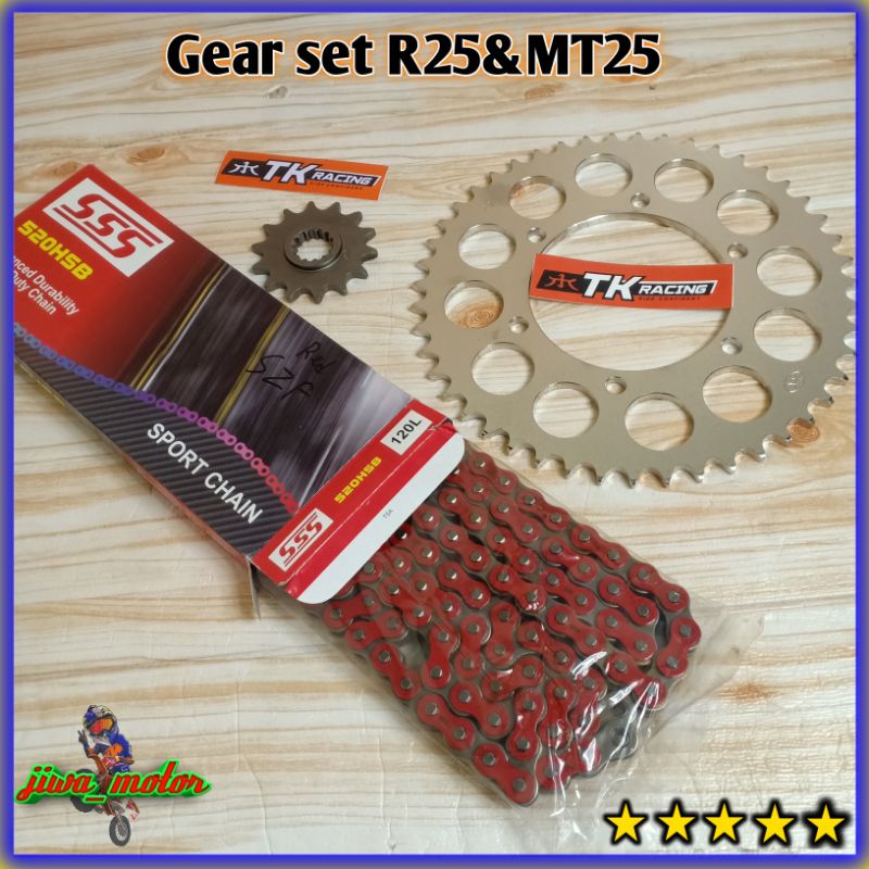 gear set R25 MT 25 TK racing rantai SSS merah 520HSB 120L original
