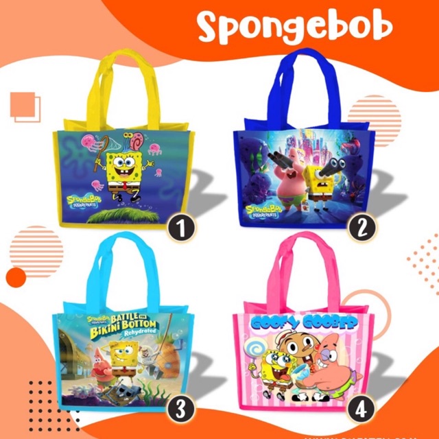 

Tas Goodie Bag Spongebob Ulang tahun Souvenir Ultah aqiqah Tasyakuran Kantong Besek Custom nama Foto