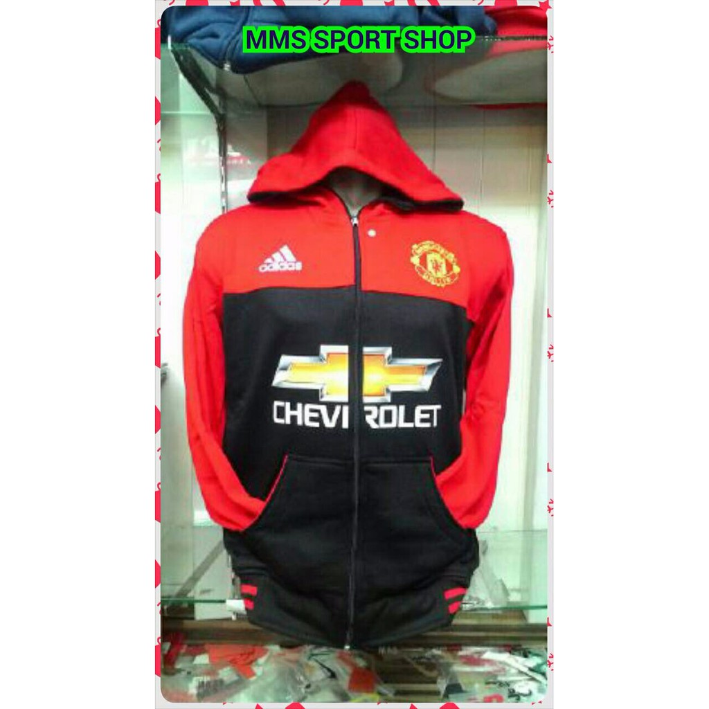 EXCLUSIVE JAKET / HOODIE MU ADIDAS WARNA MERAH HITAM FULL RUTS TERLARIS