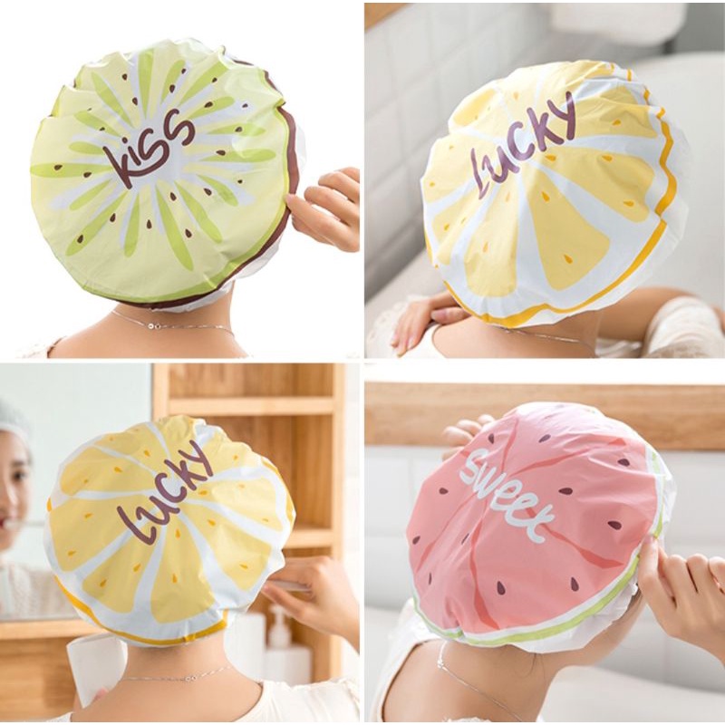 Shower Cap Model Buah + karakter lucu/Cute Cartoon Bathing Hat/Topi mandi pelindung Anti basah