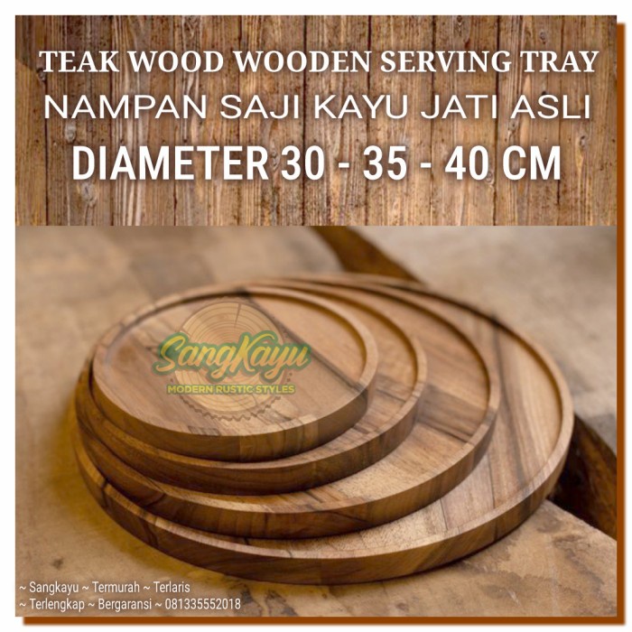 Nampan bulat kayu jati wooden serving tray talenan pizza serving plate