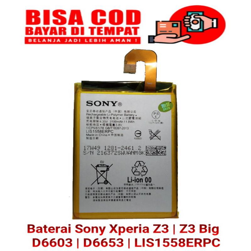 Baterai Batre Batrai Sony Xperia Z3 Z3 Big Docomo AU Softbank LIS1558ERPC Original Bisa COD
