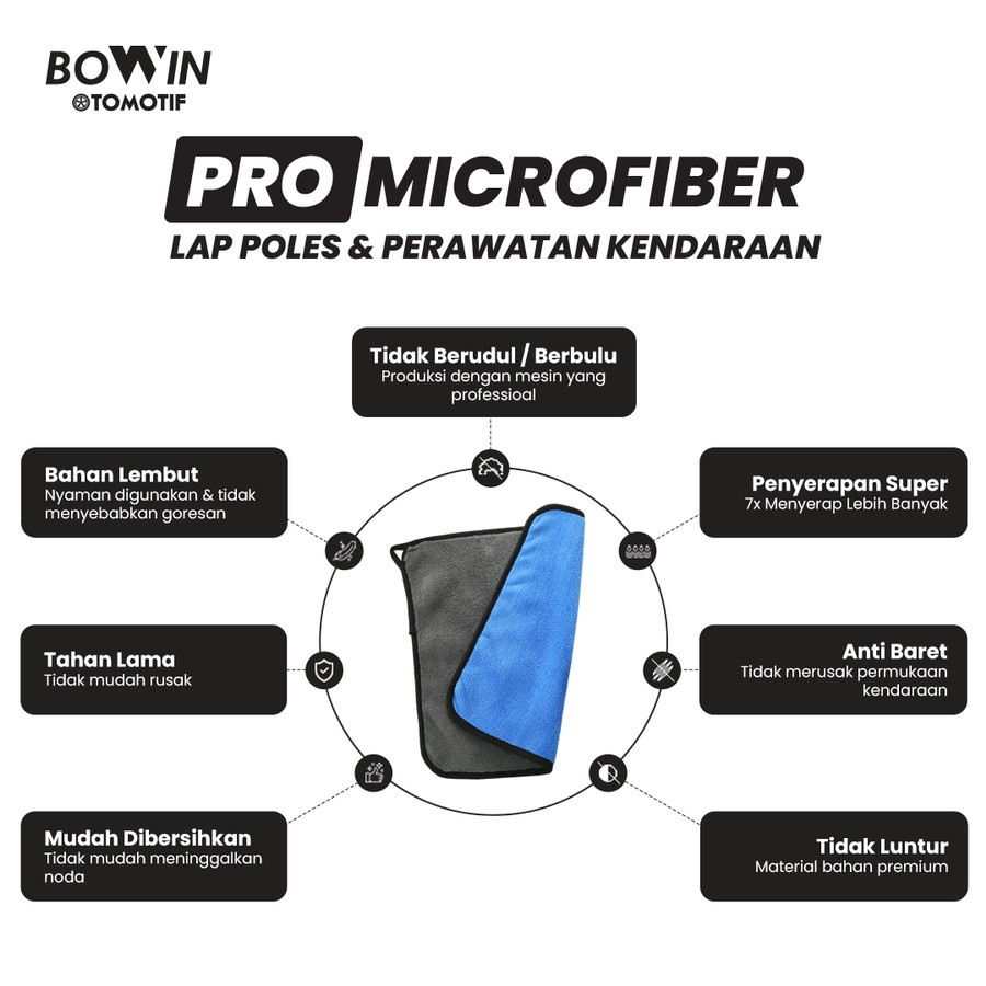 Bowin Microfiber Lap Polish Detailing Exterior Interior Mobil Motor