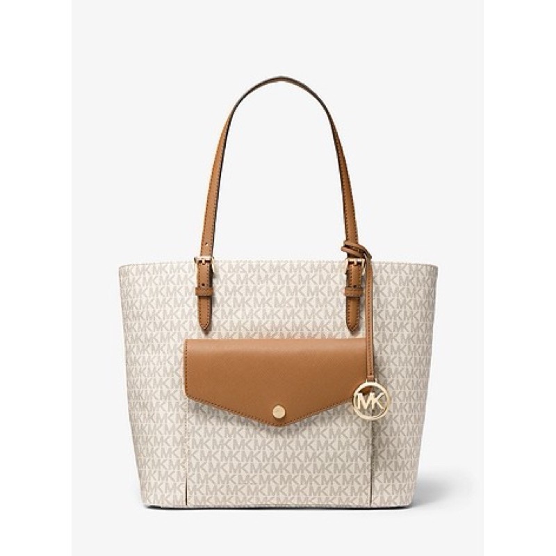 MK MICHAEL KORS Jet Set Large Logo Pocket Tote Bag vanilla acorn