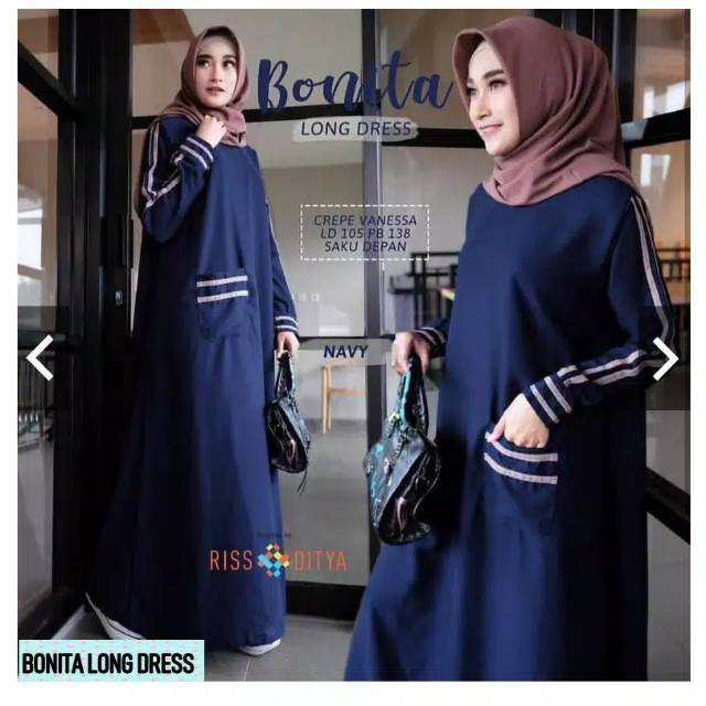 Bonita Long Dress | Gamis syari | Pakaian Muslim | Baju Gamis | busana muslim | Pakaian wanita