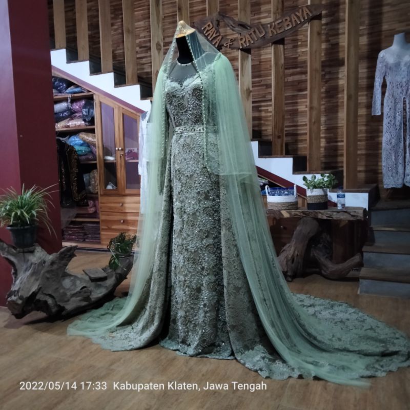 Gaun pengantin muslim/gaun pengantin dress + ekor