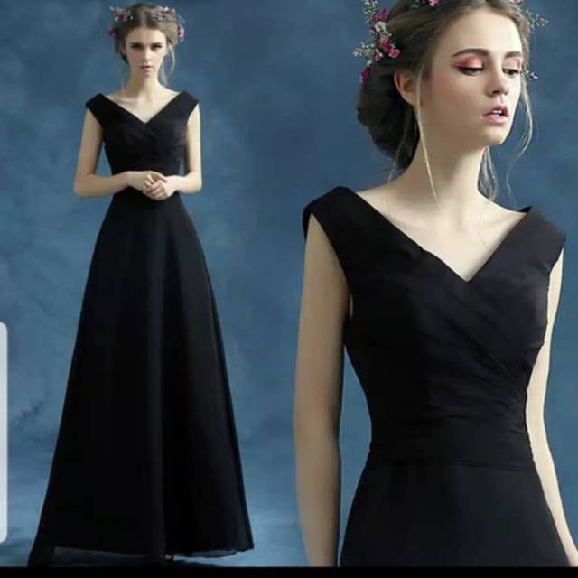 Gaun Pesta Warna Hitam Black party dress evening party prom mc singer dress