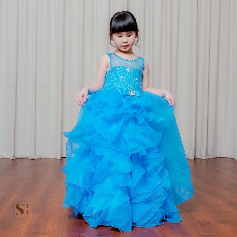 Andrea Dress Premium Anak Aplikasi Payet Kristal Impor Elegan (MWH2)