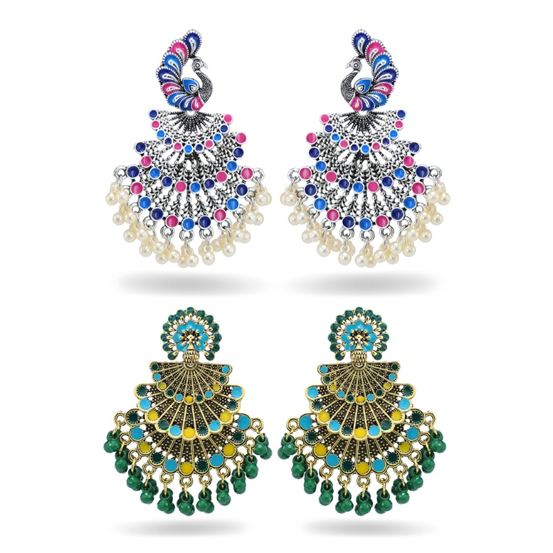 Siy 1 Pasang Anting Tusuk Gantung Desain Merak Enamel Warna Warni Gaya Mewahvintage Untuk Wanita