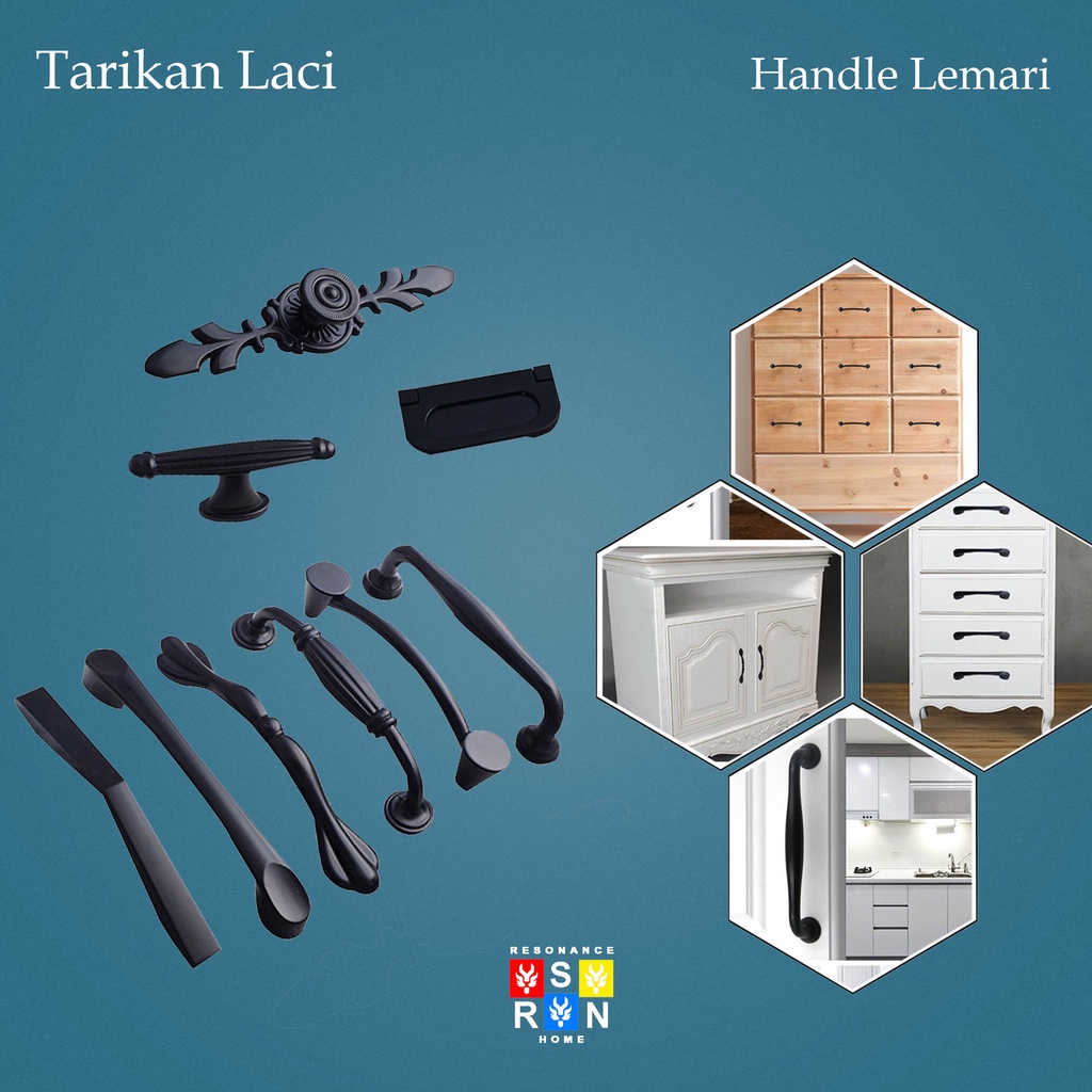 Tarikan Laci Tipe Antik  Coating Hitam / Gagang Handle Lemari | Resonance Home