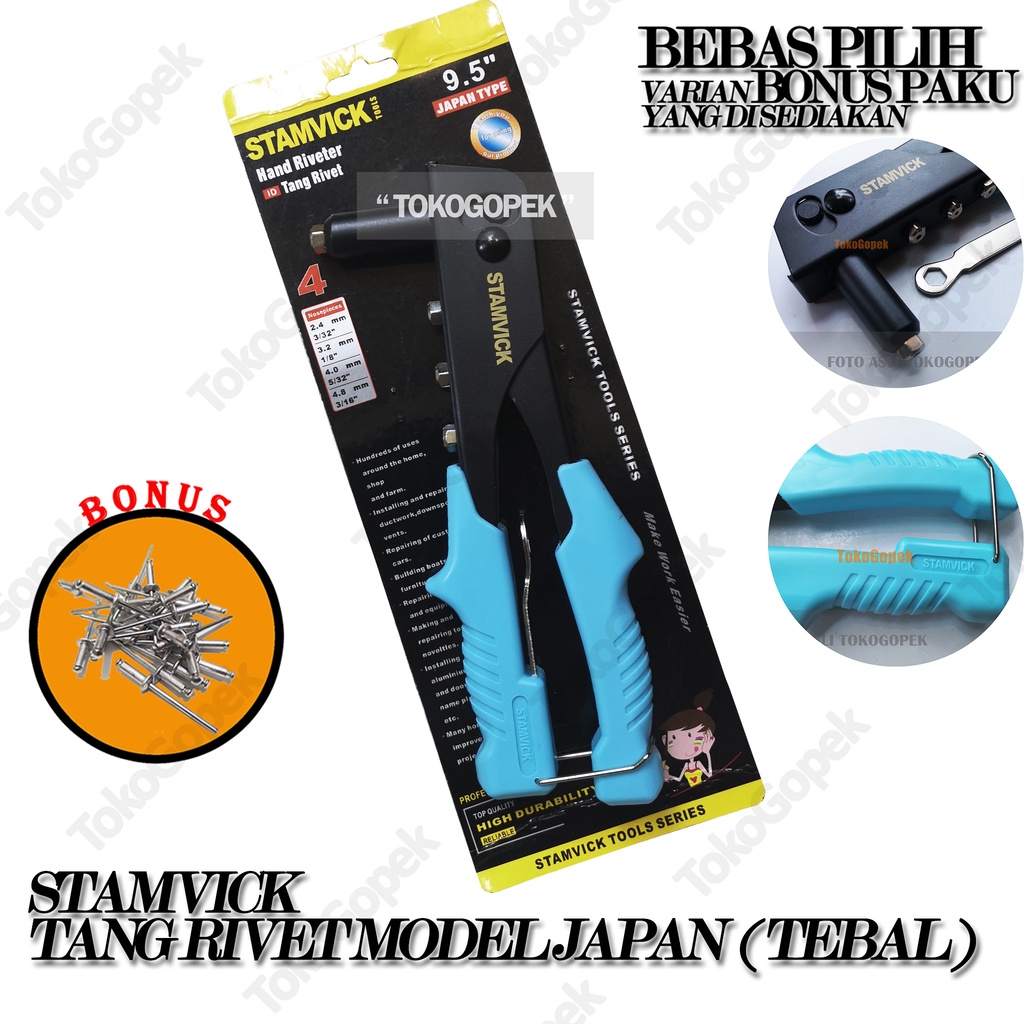 STAMVICK HAND RIVETER - TANG RIVET 2.4mm-4.8mm TANG RIPET BONUS PAKU
