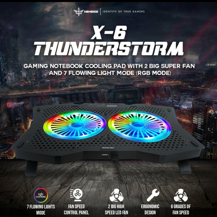 Kipas Laptop Gaming Notebook Cooling Pad NYK Nemesis X-6 Thunderstorm