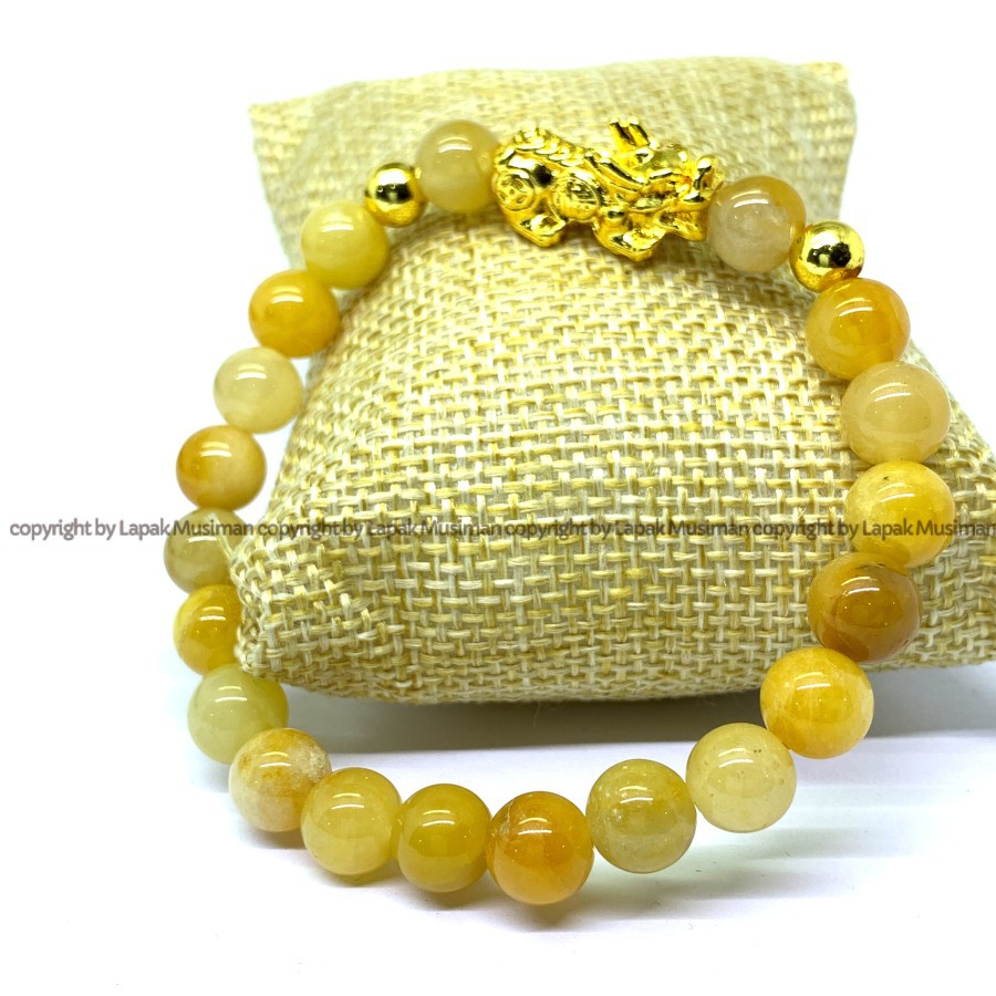 [Bayar di Tempat] Gelang Batu Yellow Calcite Pria Wanita Kombinasi Pixiu 8mm