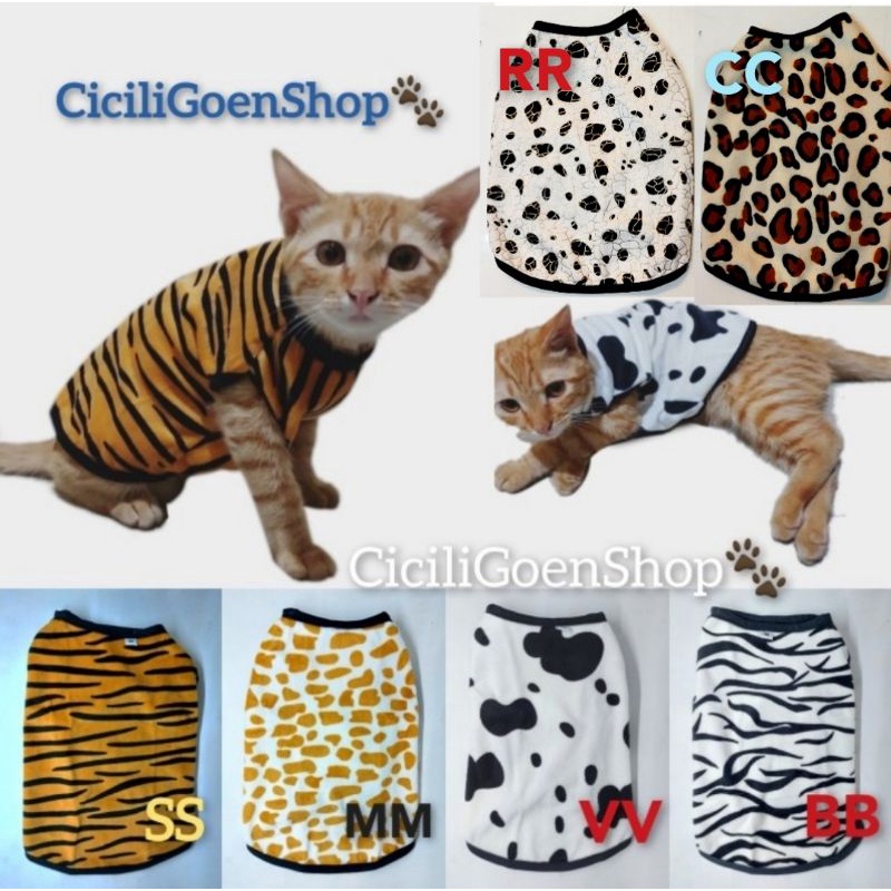 Baju khusus kucing motif lucu adem simple bahan halus loreng totol jerapah