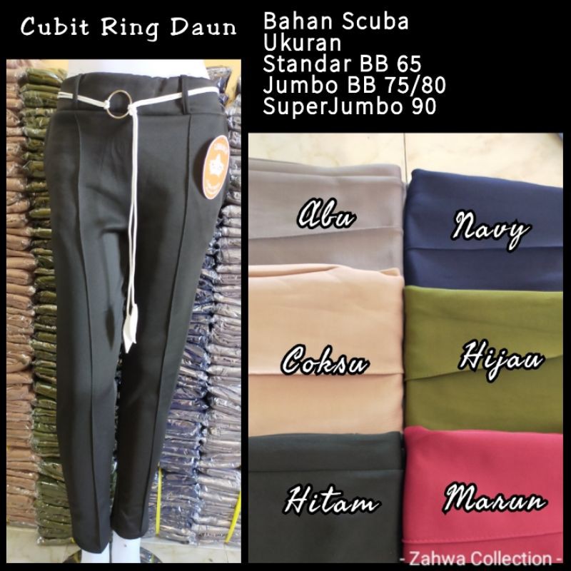 Celana Wanita Jumbo / Celana Luna Sabuk Gesper/ Ring Daun Polos Ukuran Jumbo