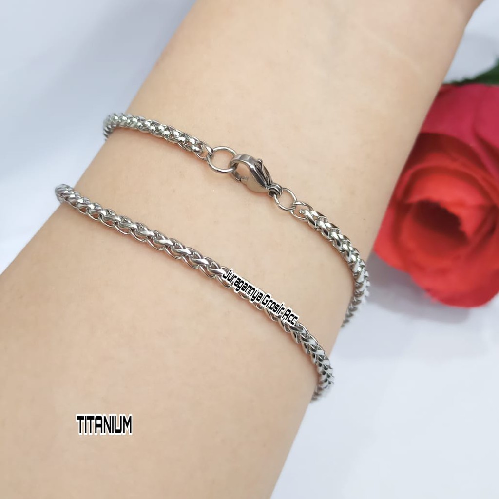 GELANG TITANIUM RANTAI MODEL KEPANG MINIMALIS LAPIS SILVERANTI KARAT&amp;TIDAK LUNTUR