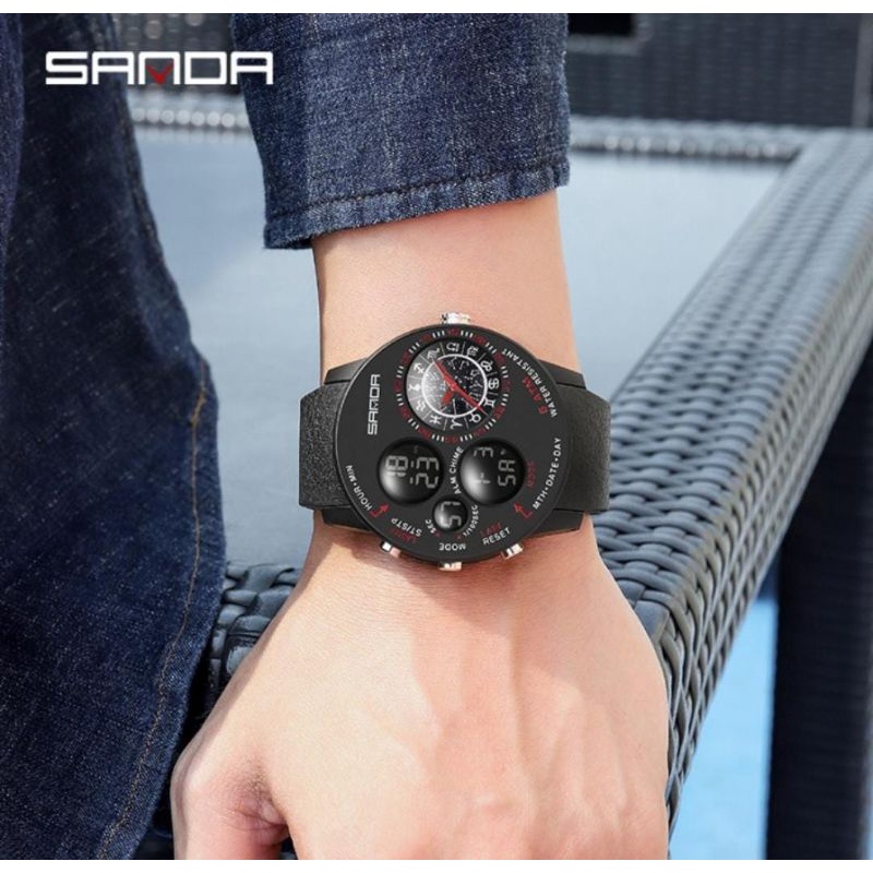 Jam Tangan SD6036 Jam Tangan Pria Digital Analog Tali Rubber Dual Time Anti Air