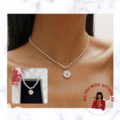 ✿AYN✿ Versi Korea Bunga Putih Daisy FA110 Pearl Kalung Choker Krisan Klavikula Rantai Perhiasan