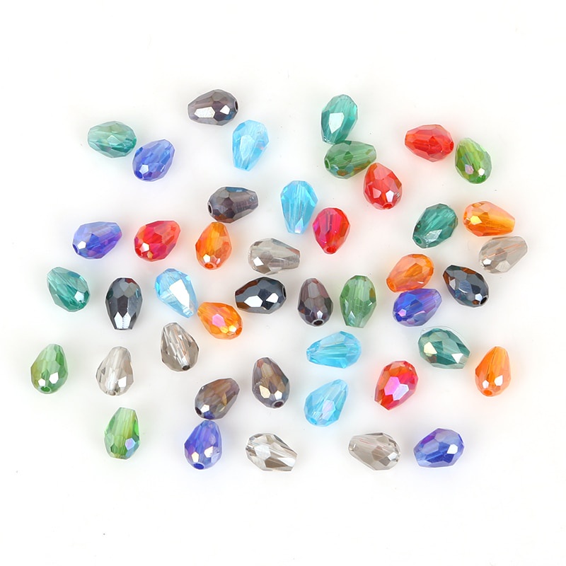 DIY 5*7 Mm 70 Pcs Austria Teardrop Crystal Beads Warna-warni Segi Manik-manik Kaca untuk Garmen Dekorasi Kerajinan Buatan Tangan Perlengkapan