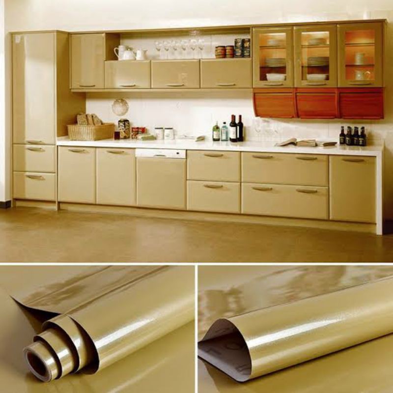 Wallpaper Dinding Dapur Premium Glossy Coklat Polos