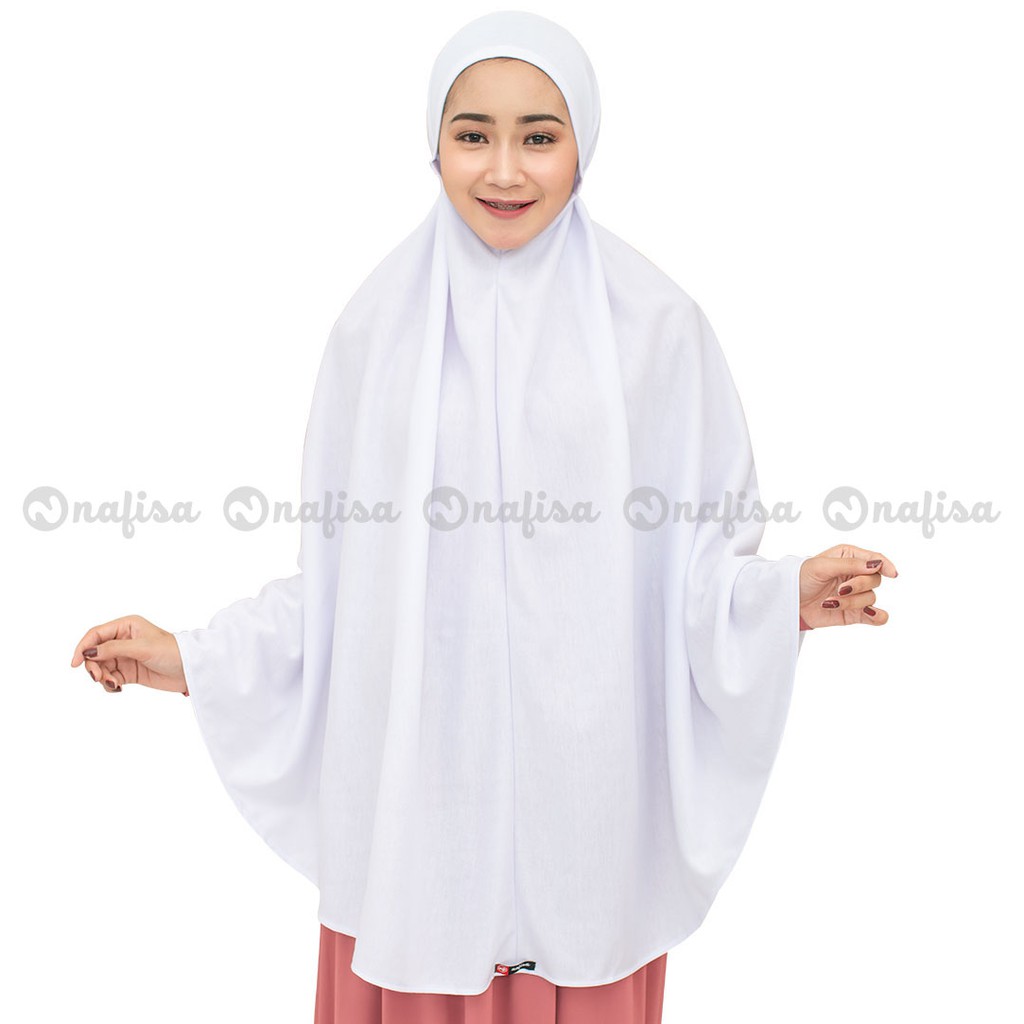 Jilbab Tali AT HOME JUMBO | Hijab Instan Kaos Non PAD Kerudung Instan Tali Tanpa Bergo-Putih Tulang