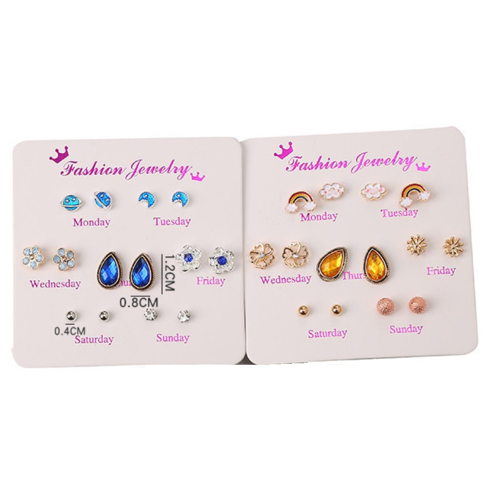 7 Pasang Anting Tindik Tusuk Set Satu Minggu Week Ins Gaya Korea Fashion Plug Earrings Korean Style