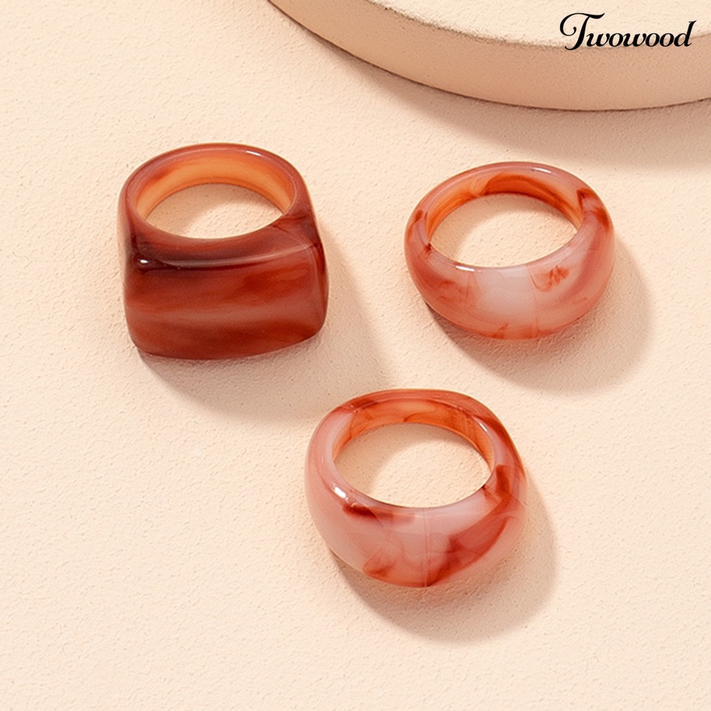 3pcs / Set Cincin Bentuk Persegi Geometris Bahan Resin Akrilik Untuk Unisex