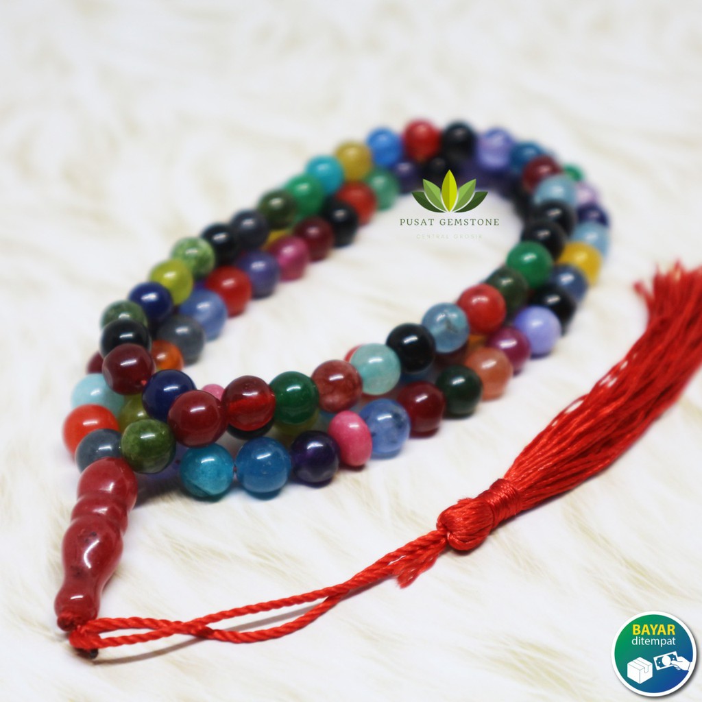 Tasbih Batu Natural Giok Warna Warni 99 Butir 8 mm