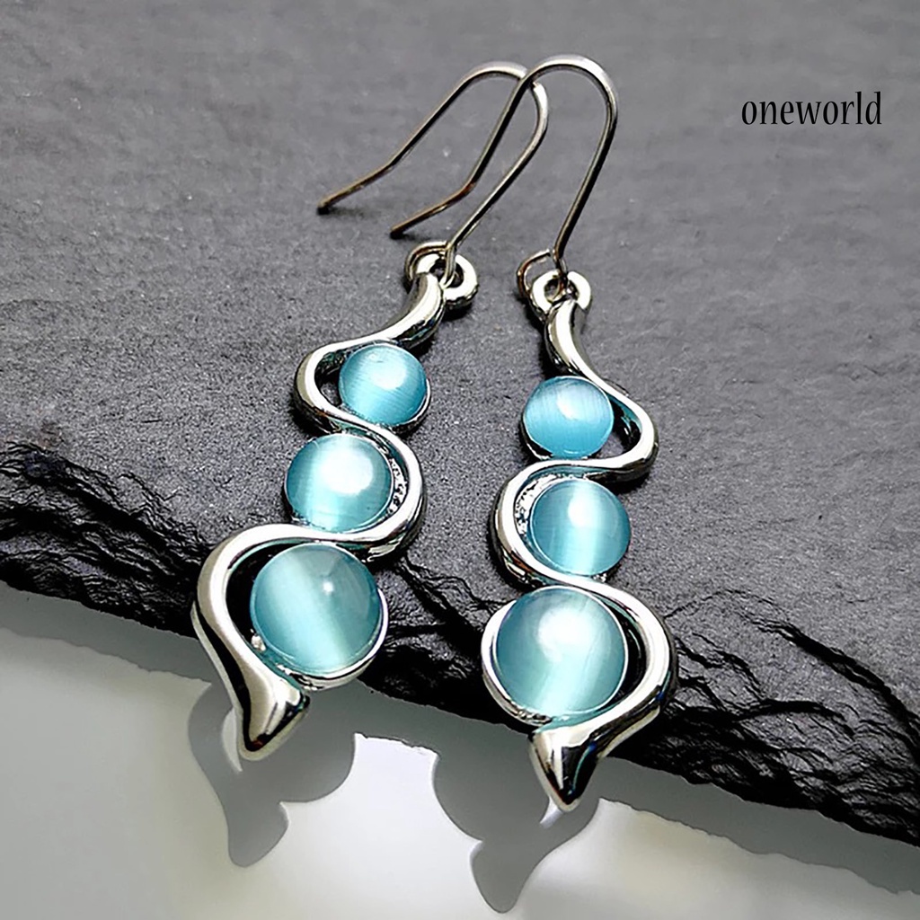 OW# Women Fashion Faux Opal Curve Shape Pendant Dangle Hook Earrings Jewelry Gift