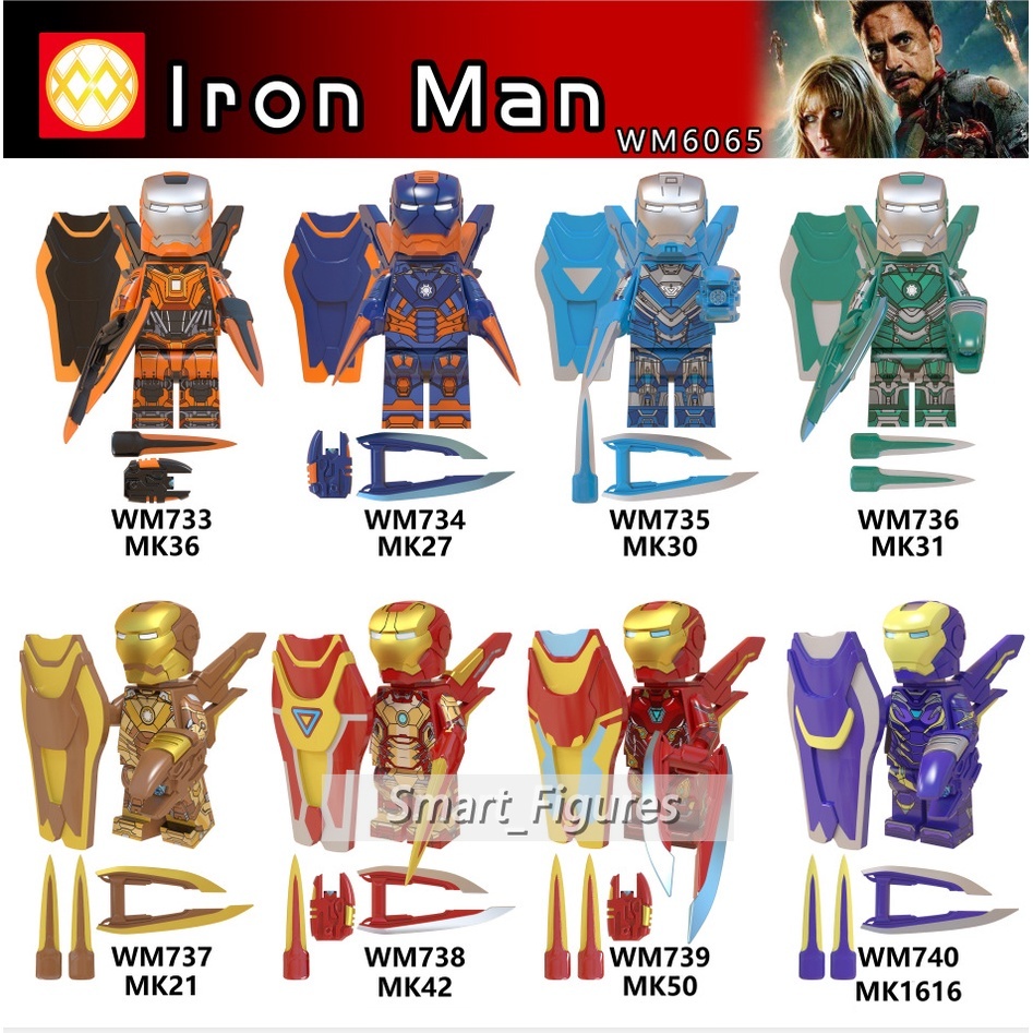 MARVEL Mini Figure Iron Man MK36 MK27 MK30 MK31 MK21 MK42 MK50 Mk16161665 Untuk Hadiah