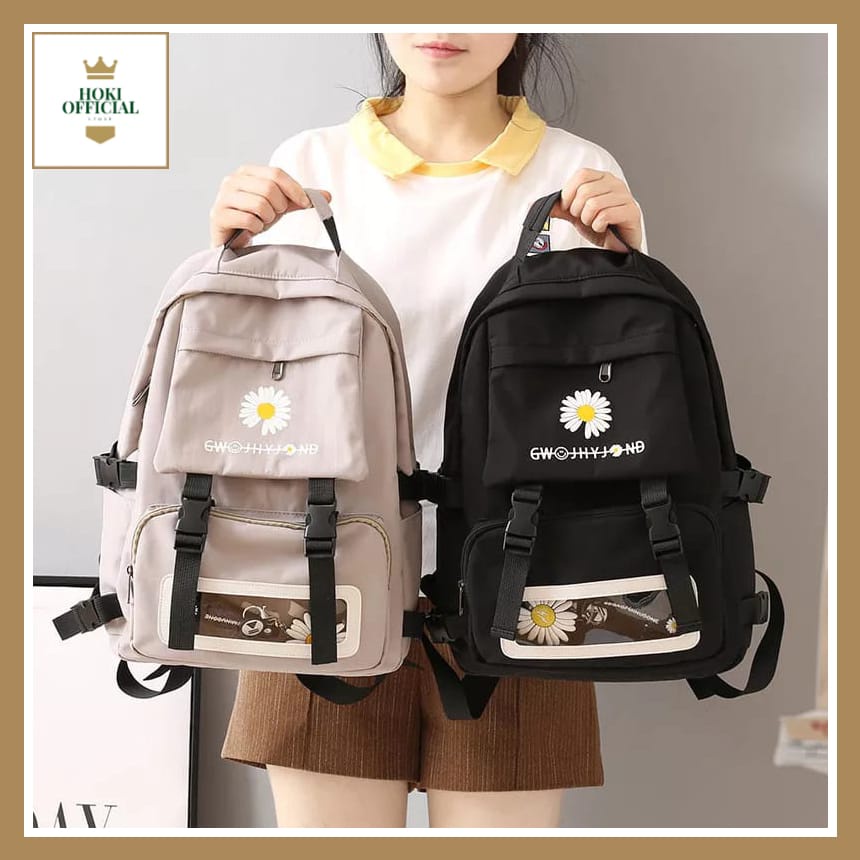 [COD] Tas Sekolah Motif Daisy Ransel Backpack Wanita Kapasitas Besar Ada Slot Laptop Trendy Casual HokiOfficial