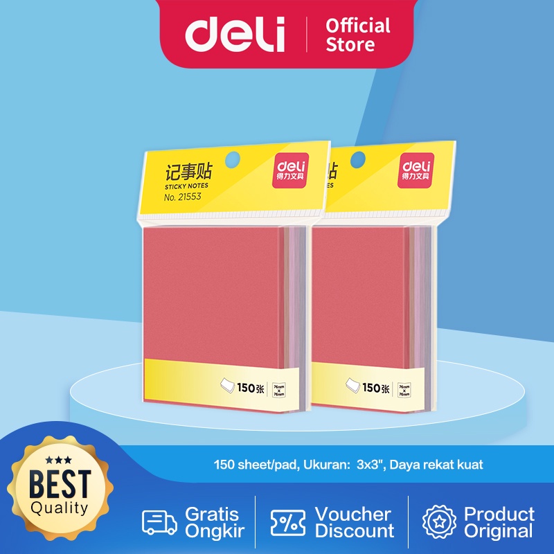 

Deli Sticky Note / Memo Tempel 3x3" 150 Lembar/Pad Lem Kuat 21553