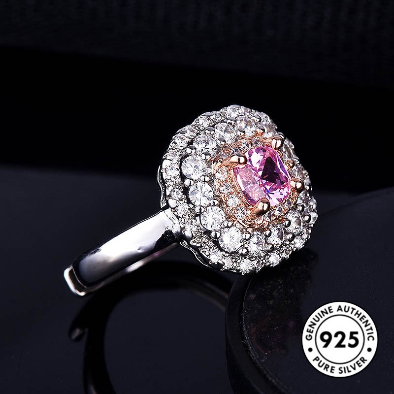 Cincin Sterling Silver 925 Dengan Kristal Warna Pink Untuk Wanita