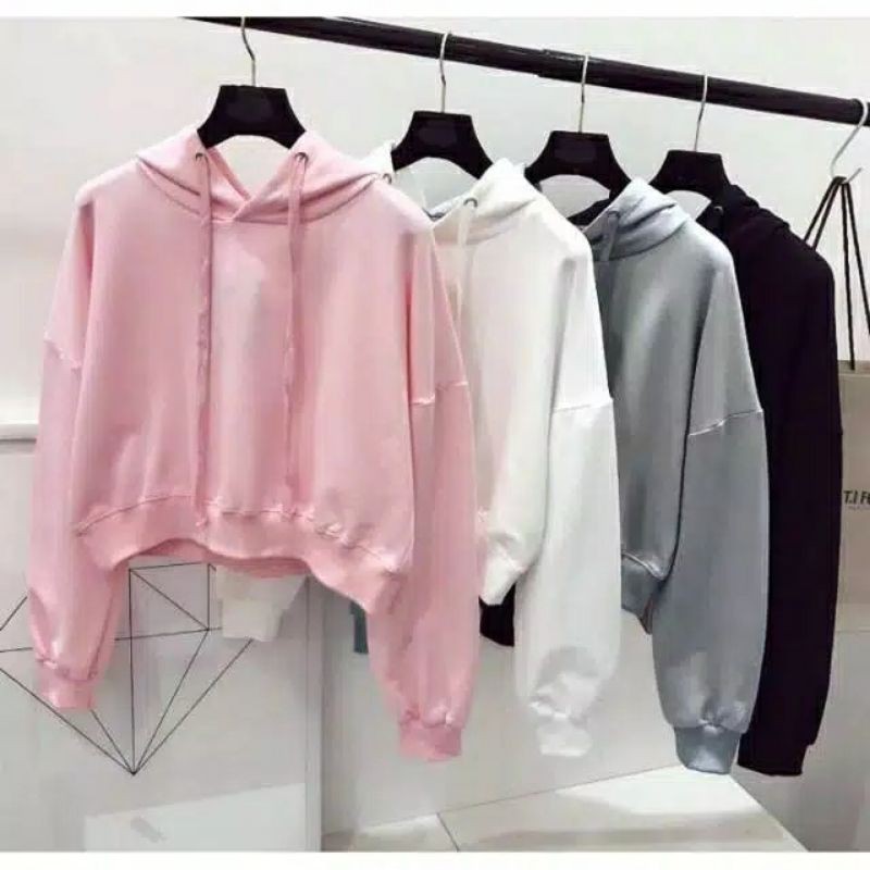 crop hoodie wanita oversize (CROP)