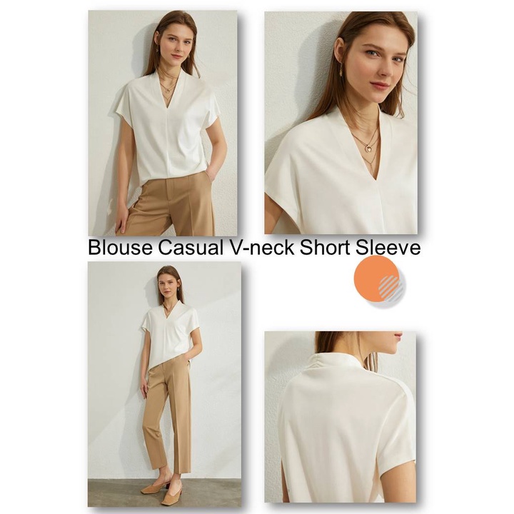 Blouse Casual V-neck Short Sleeve