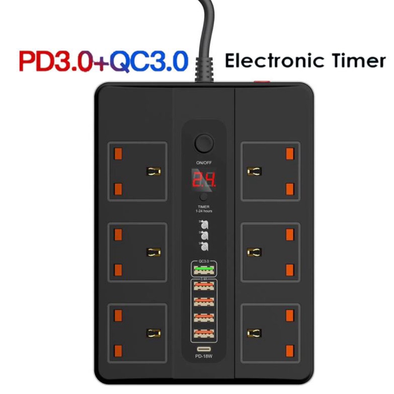 SOHA BKL-11 Stop Kontak Pakai Waktu / Power Socket Timer + 5 USB Port 3.4A &amp; Qualcomm Multi Port