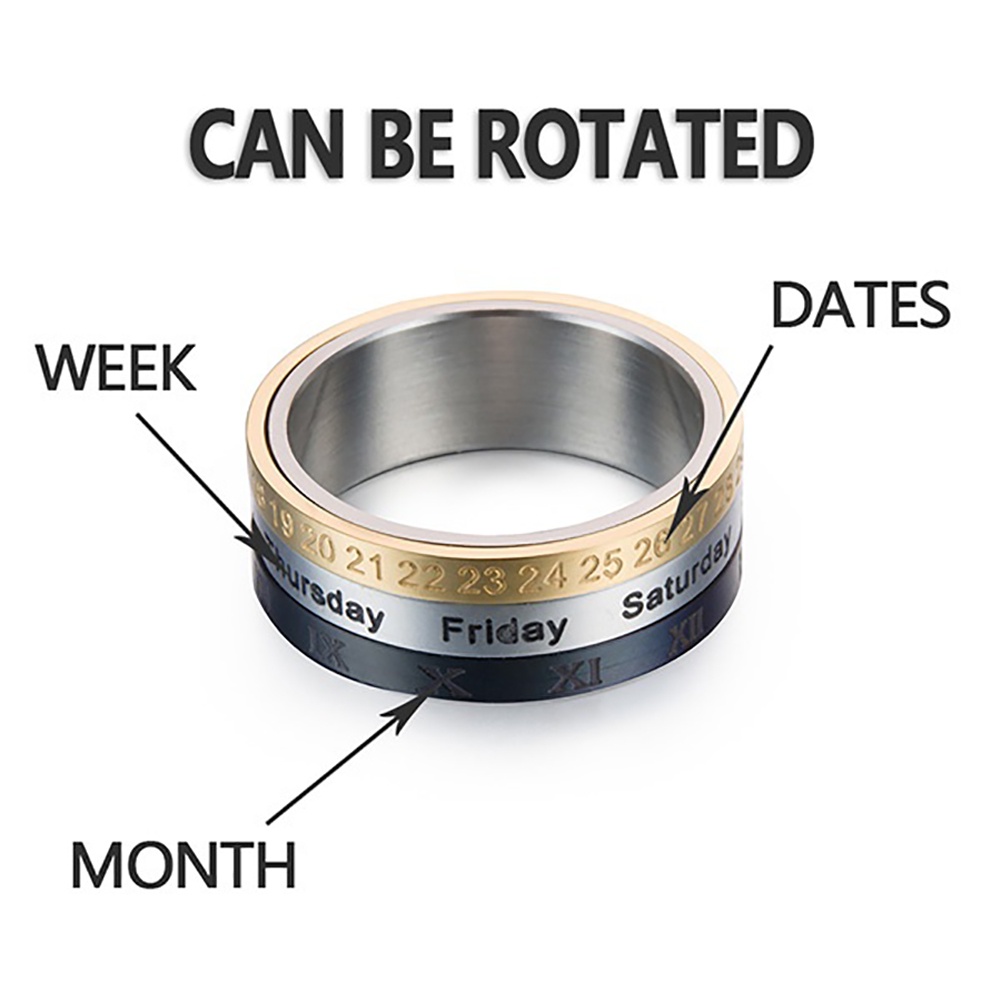 Hu Hu Hu Hu Hu Alat Bantu Pasang Kacamata♡ Cincin Bahan Titanium Desain Kalender Tanggalminggubulan Kreatif Untuk Priawanita