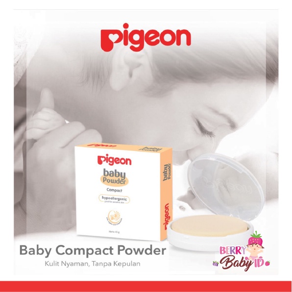 Pigeon Baby Powder Cake White Chamomile 45 Gram Bedak Muka Bayi 45G Set &amp; Refill+Puff Berry Mart