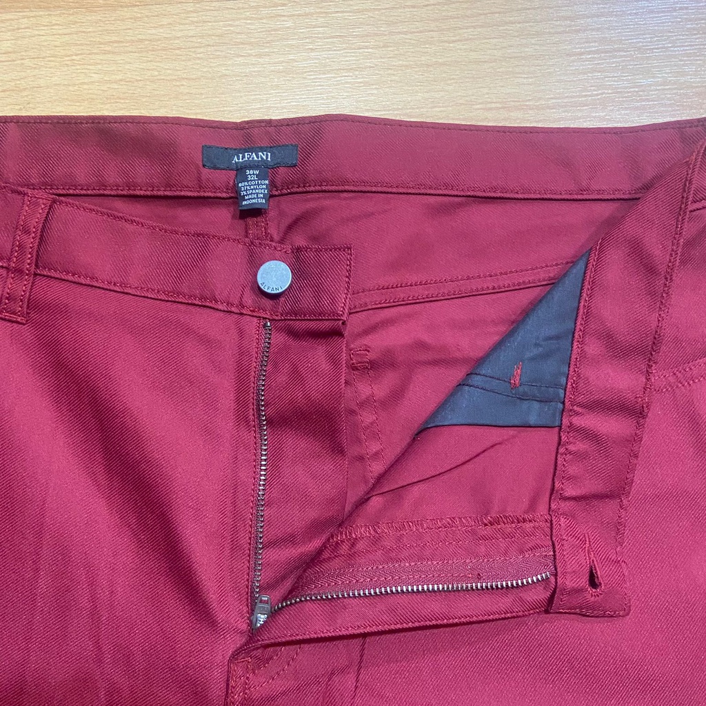 ALFANI Celana Panjang Chino Twill Stretch Maroon Regular Fit Red Formal Kasual Original