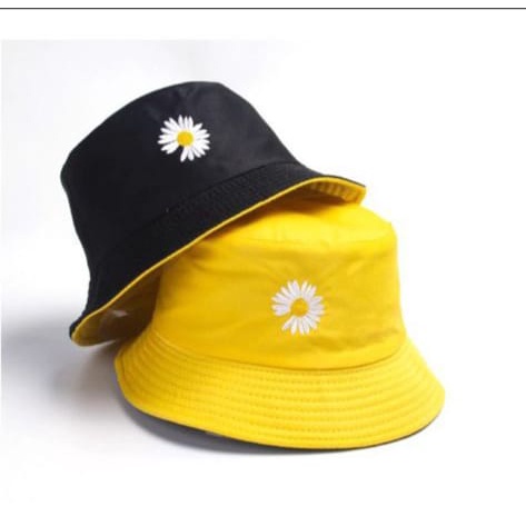 Topi Bucket Bolak Balik Dua Sisi Bordir Bunga Daisy Pria Wanita