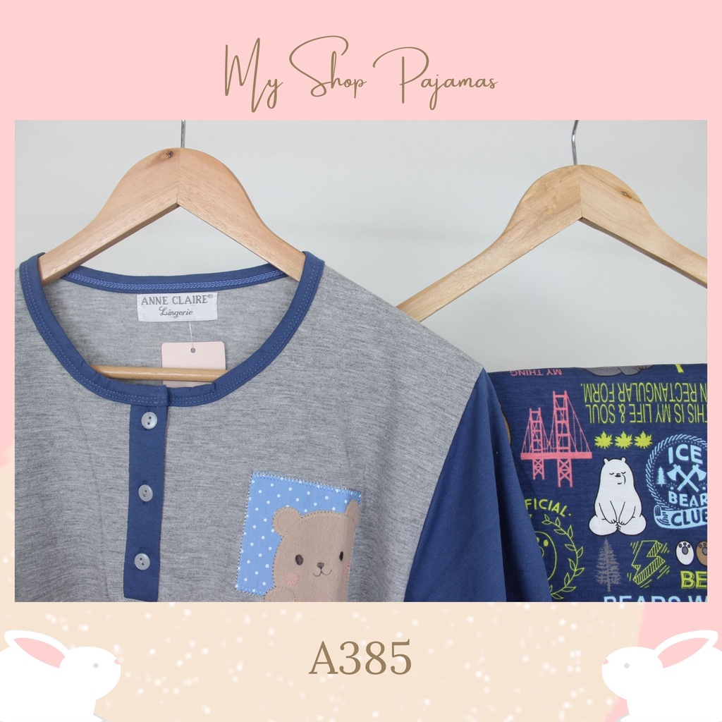 BAJUTIDUR PIYAMA BIGSIZE ALL SIZE JUMBO XL 2L TANGAN LENGAN PENDEK CELANA PANJANG ANNE CLAIRE BABYDOLL SETELAN WANITA DEWASA SLEEPWEAR PAJAMAS CP CPBIG-A385 Biru