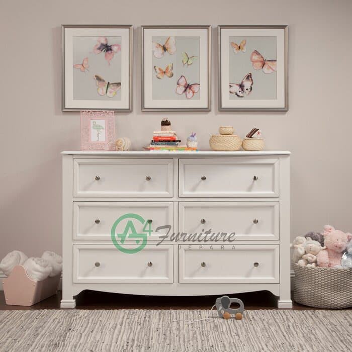 Lemari Baju Bayi Minimalis 6 Laci - Kayu Jati