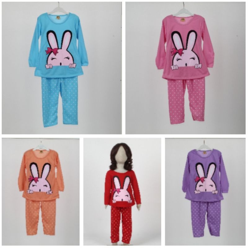 SETELAN SIKUNING PAKAIAN BAJU ANAK PEREMPUAN 2-7 TAHUN NOTIF RABBIT MEREM