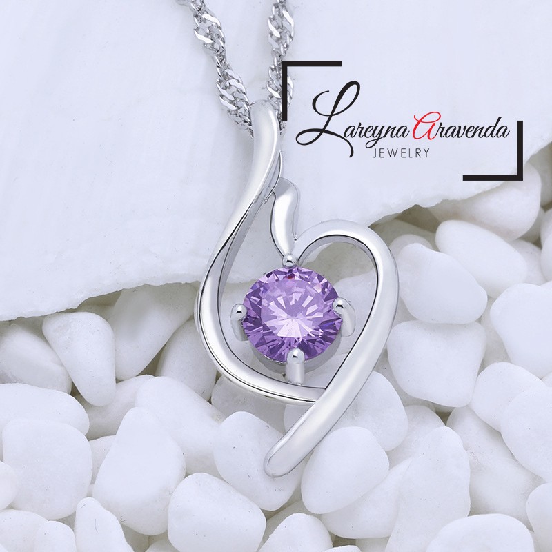 Kalung Titanium Asli + Liontin Model Pear Crystal Kristal Zirconia KL023