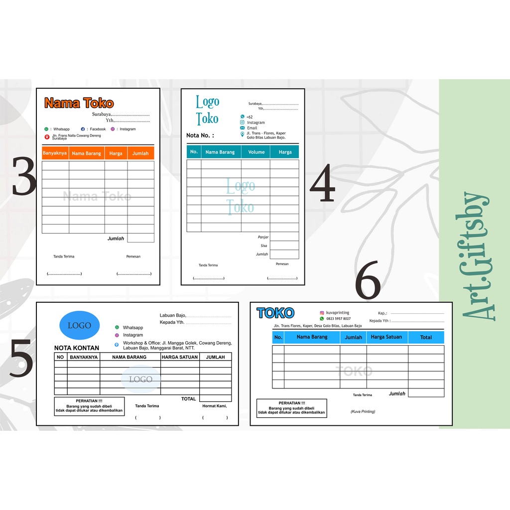 Nota Costum 1 ply - Onlineshop / Nota Murah (Upload Ulang)
