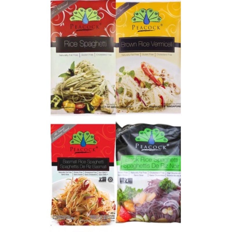 

Peacock Basmati Rice - Black Rice - Rice Spaghetti - Brown Rice Spaghetti - Brown Rice