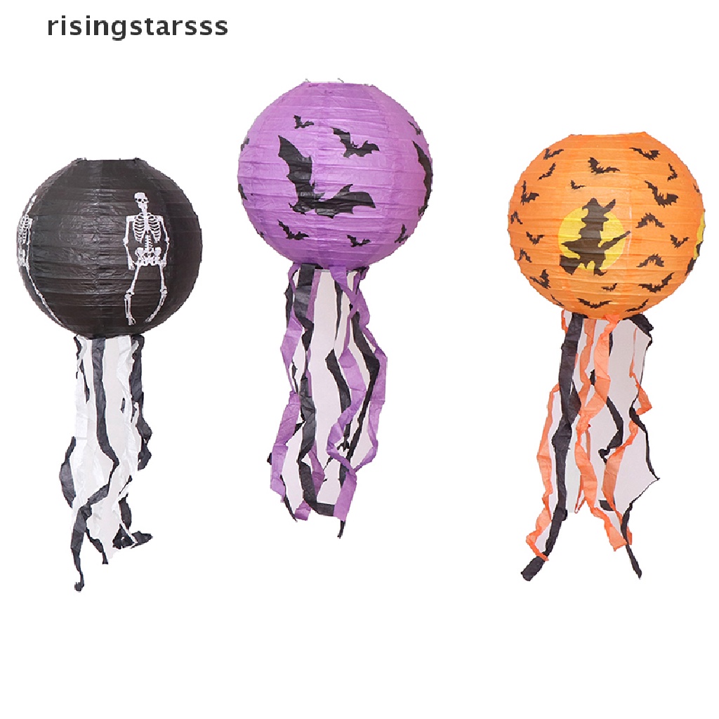 Rsid Span-new Halloween Lampion Kertas Pumpkin Spider Skull Bat Hanging Lantern Dekorasi Halloween